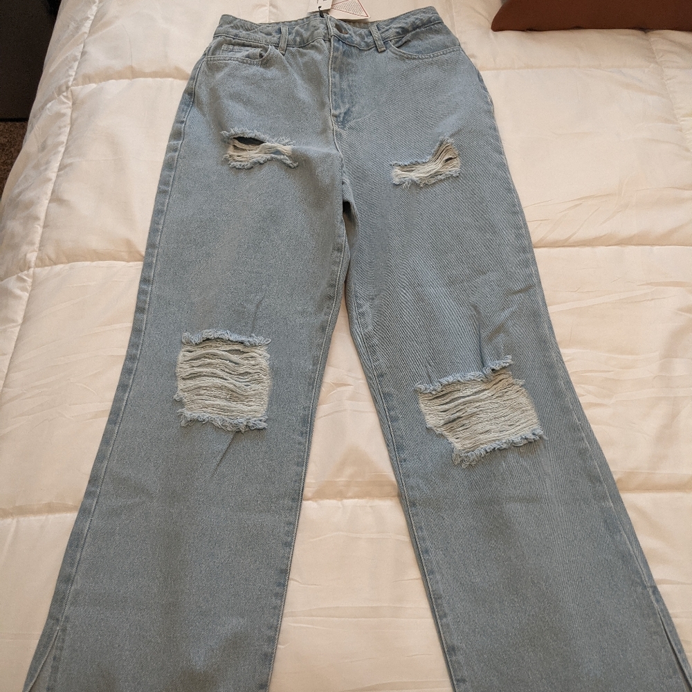 Acid wash, distressed boyfriend jeans, size US 8